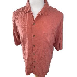 Tommy Bahama Sz Large Hawaiian Button Front Shirt 100% Silk Red Floral Camp‎